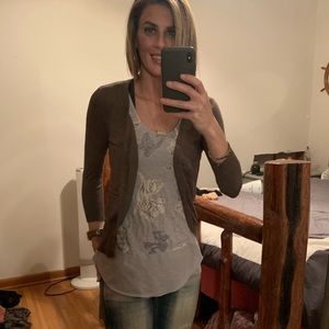 Women’s olive green 3/4 sleeve sweater cardigan